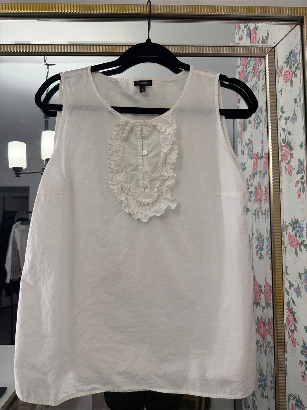 Talbots White Ruffled Bib Sleeveless Cotton Camisole
